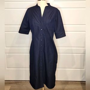 TAHARI DARK DENIM CHAMBRAY SHIRT DRESS SIZE 8 NWOT